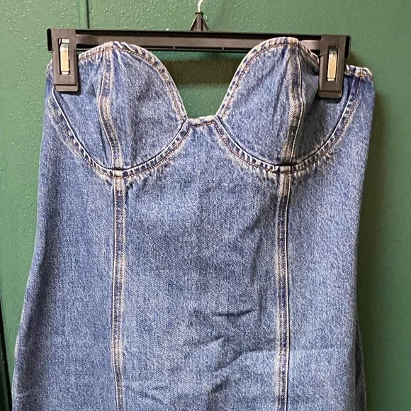 Lioness Strapless Denim Midi Dress in Blue - Picture 9 of 14